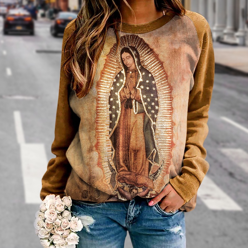 Sudadera De Mujer Original De Nuestra Se ora De Guadalupe Virgen Mar a Manga Larga Con Estampado De Patr n De C moda De Moda Para Mujeres Diarias