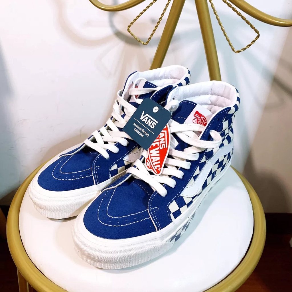 VANS SK8 Hi Estilo 38 Todos Los Partidos Azul Y Blanco Tablero De Ajedrez De Hombres Y Las Mujeres Casuales De Alta Zapatos De Lona Clasica 1712 Shopee Mexico