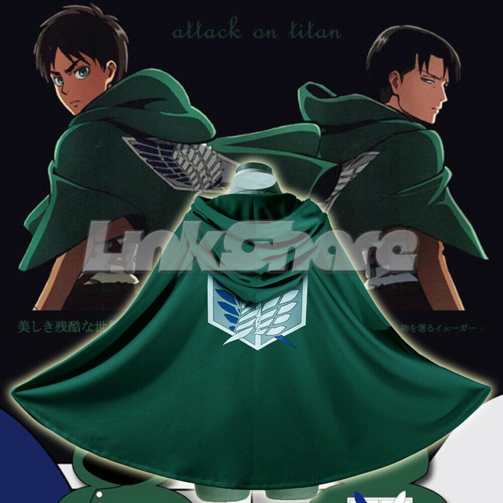 Capa de Anime de ataque a los Titanes para hombres y mujeres, disfraz de  Shingeki No Kyojin, legión de exploración, capa verde con capucha, capa de  Halloween