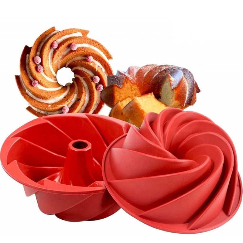 3D Large Spiral Shape Silicone Bundt Cake Pan 10 inch Bread Bakeware Mold  Baking Tools Cyclone Shape Cake Mould DIY Baking Tool