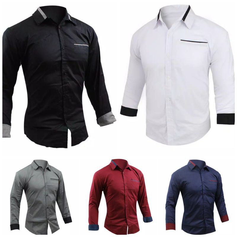 Camisas lisas para hombre Racis Pocket camisas formales para hombre manga larga M 3XL