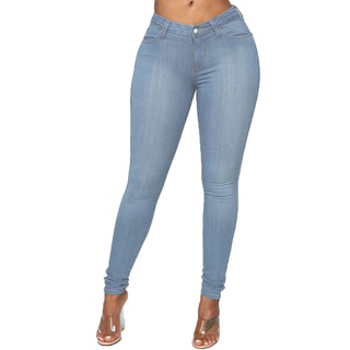 USM-Color Sólido Alto Elástico Mujeres Jeans Botón Cremallera