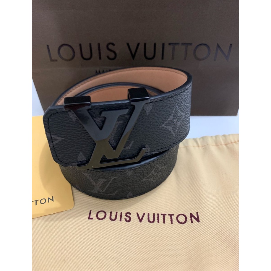 Louis Vuitton LV Cinturón De Cuero Genuino Hombre Y Mujer-Monigrama Negro