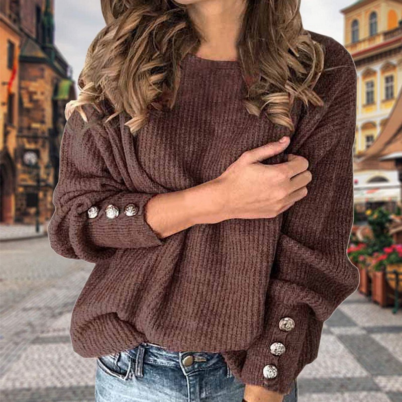 Suéteres de punto de moda para mujer Otoño Invierno Suéter con botones de  manga larga Tops Jersey informal para mujer de talla grande S-5XL Pullover  Femme