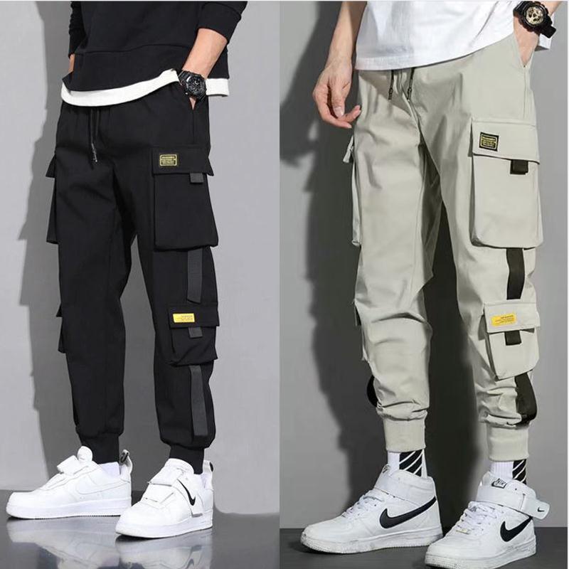 Pantalones cargo para hombre con bolsillos, pantalones de cintura alta de  moda callejera, pantalones de trabajo holgados de pierna ancha, pantalones  