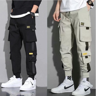 Pantalones Cargo para hombre, pantalón largo holgado, color negro, Y2K,  ropa de calle informal y cómoda - AliExpress