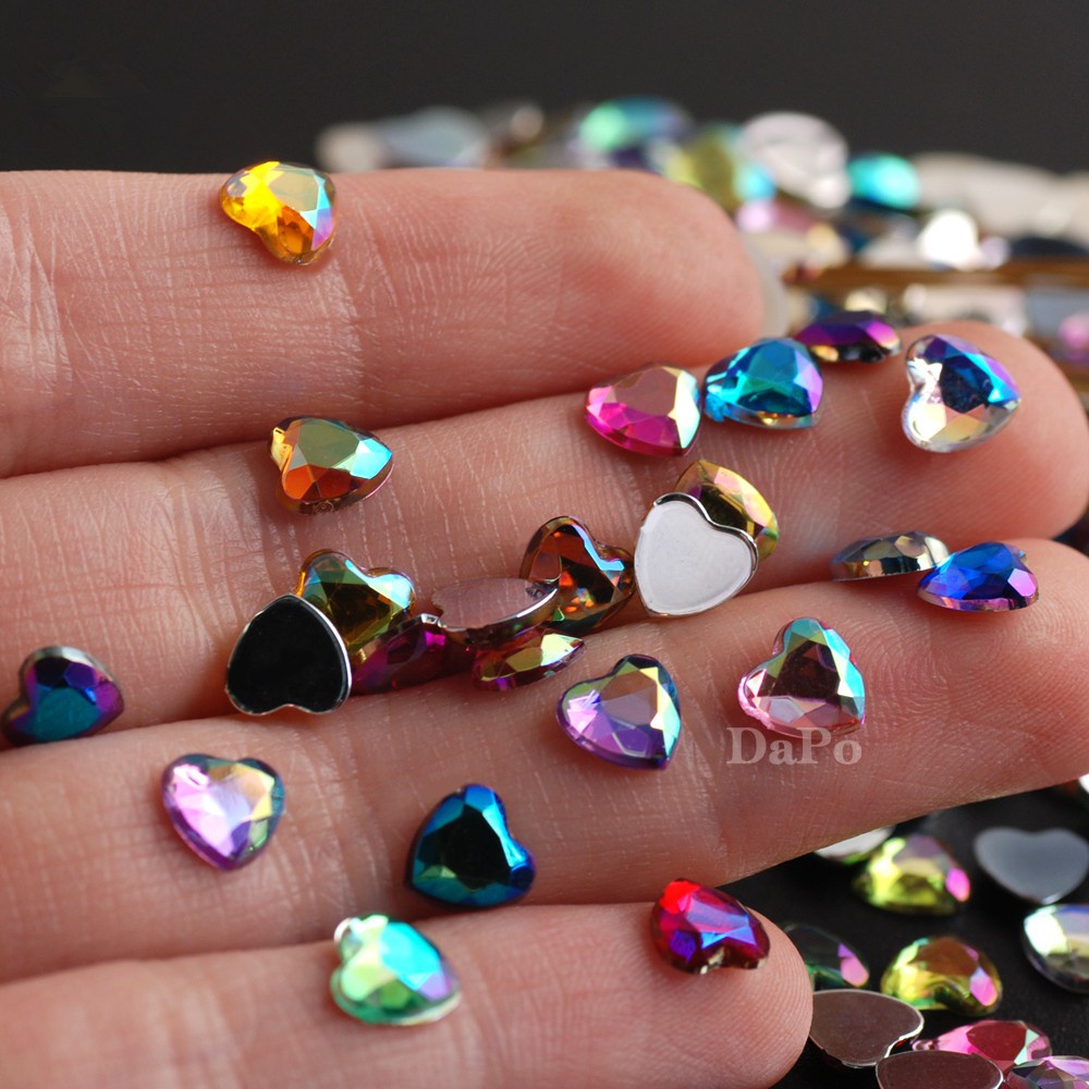 6 mm 100pcs color ab en forma de corazón diamantes de imitación para uñas  de cristal acrílico plano de la parte posterior del eneldo del clavo arte