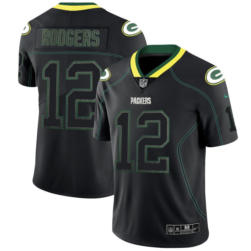 Top Calidad NFL Green Bay Packers Legend Black Shadow 12 Rodgres Negro Jersey