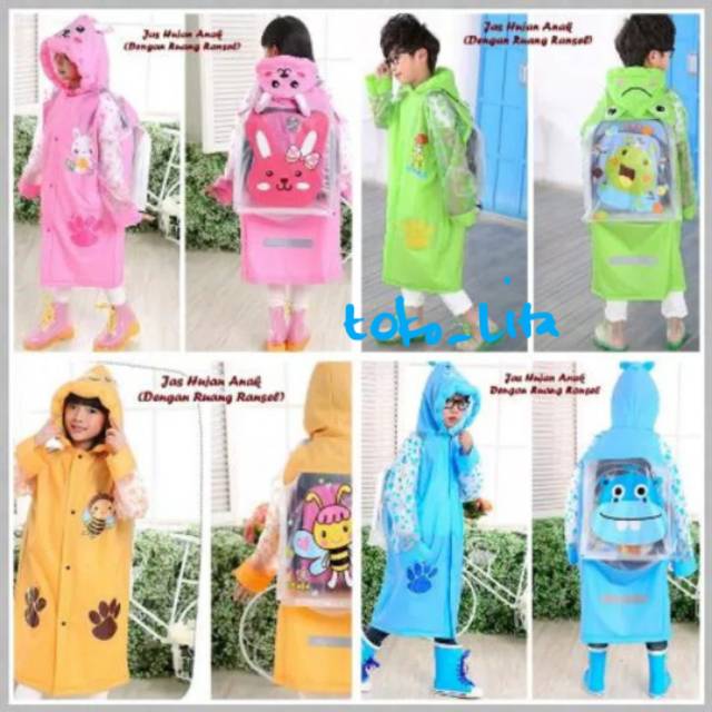 Chubasquero Para Ninos Mono Largo Con Bolsillos De Mochila Solo Ropa Shopee Mexico