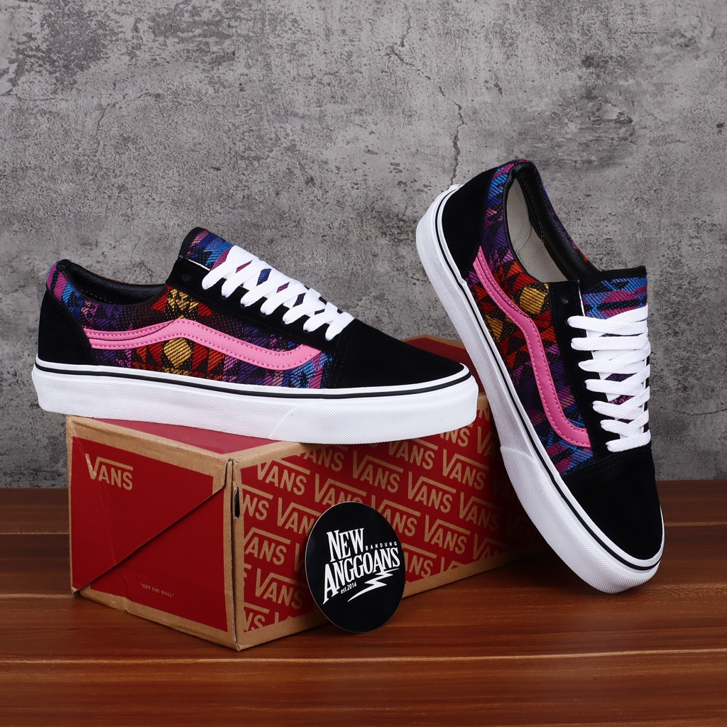 Old Skool zapatos Motif Inca Tribal Dew negro blanco negro blanco rosa | Shopee México