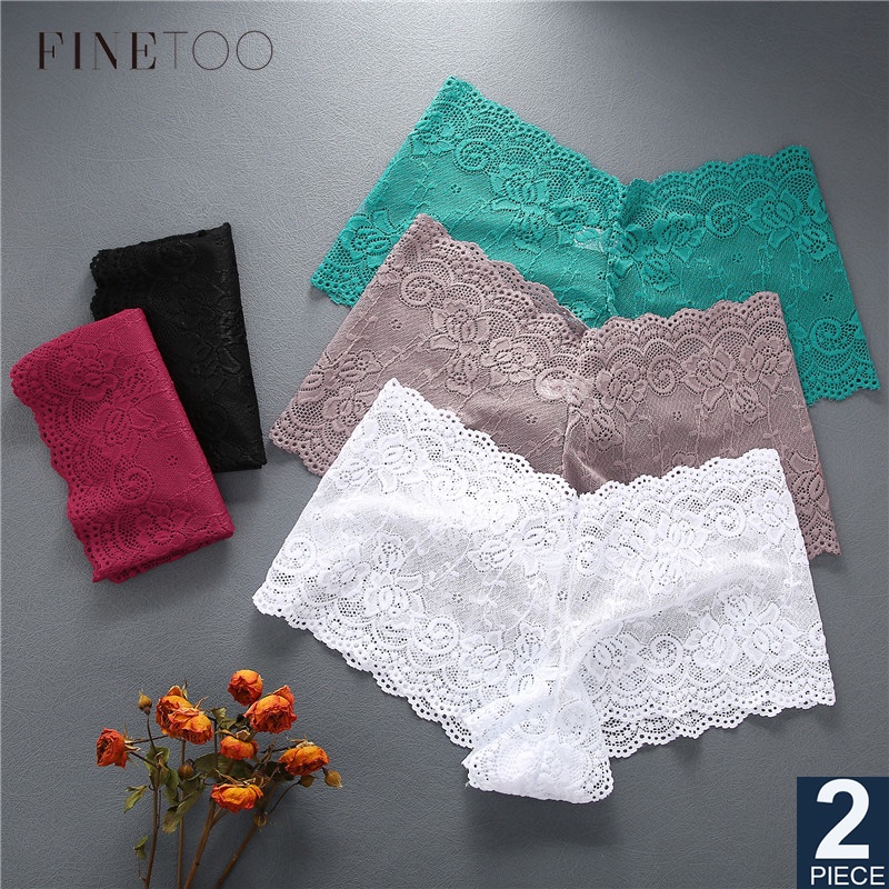 FINETOO 2 Unids/set Panty Cintura Alta Mujeres Floral Encaje Calzoncillos  S-XL Ropa Interior Femenina Íntimos