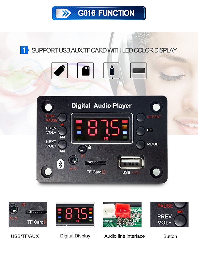 TF FM Radio Audio reproductor MP3 AUX módulo MP3 placa