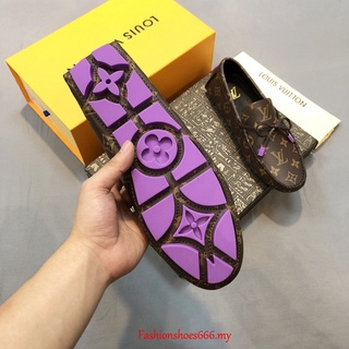 100 % Calidad Original] Moda Nuevo Clásico LV Monogram Louis Vuitton  Mocasín Para Hombre Casual Cuero Mocasines Marrón/Morado