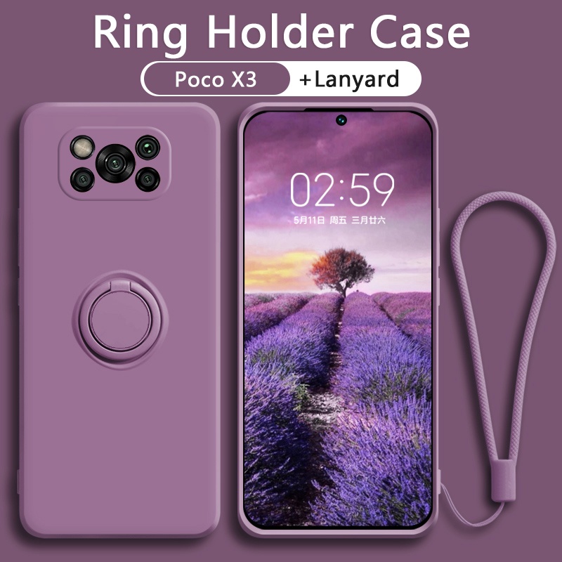 Lujo Carcasa POCO X3 PRO NFC F3 Case Funda de silicona líquida caso con  anillo magnético titular libre soporte