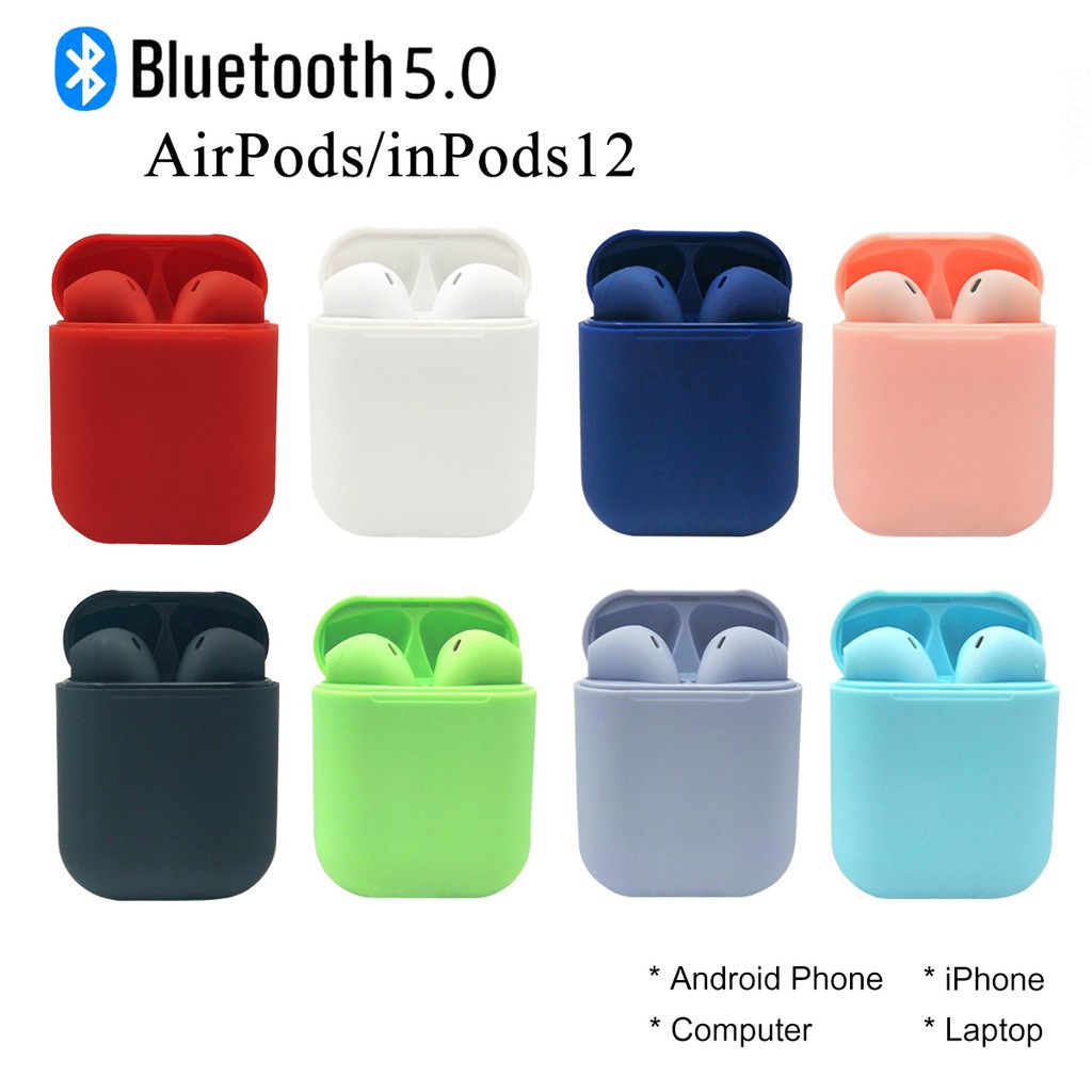 i12 tws macaron auriculares bluetooth airpods v5.0 3d touch auriculares  inalámbricos auriculares deportivos inpods12 para android iphone ordenador