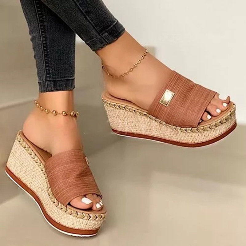 Cuñas De Verano Zapatillas De Tacones Altos De Las Mujeres De La Zapatilla Señoras Zapatos Exteriores Básico Zueco De Cuña Flip Flop Sandalias | Shopee México