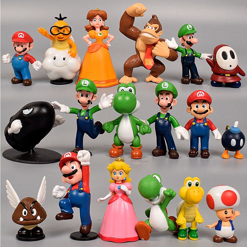 Figuras de acción de Super Mario Bros para niños, juguetes de PVC, modelos  de Luigi, Yoshi, Donkey Kong, seta, regalos de cumpleaños, 6 unidades por  Set Fivean Figuras de anime