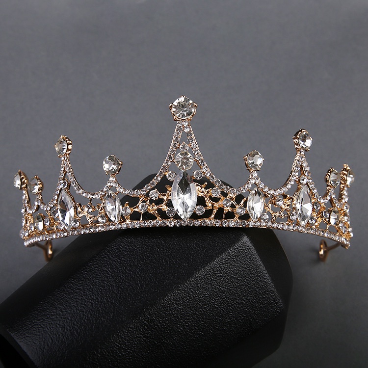 Corona De Cristal Para Novia – Aleación, Piedras Brillantes, Tamaño 15x3.2 Cm, Color Oro