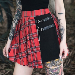 ❉92132 otoño e invierno a cuadros costura sexy cold punk ropa de mujer  gótica falda plisada falda mujeres al por mayor | Shopee México