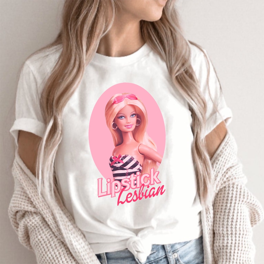 2025 Moda Barbie Camiseta Para Las Mujeres De Verano De La Mujer Ropa Femenina Blanca T shirt Sexy Senora Chica De Manga Corta Top Streetwear