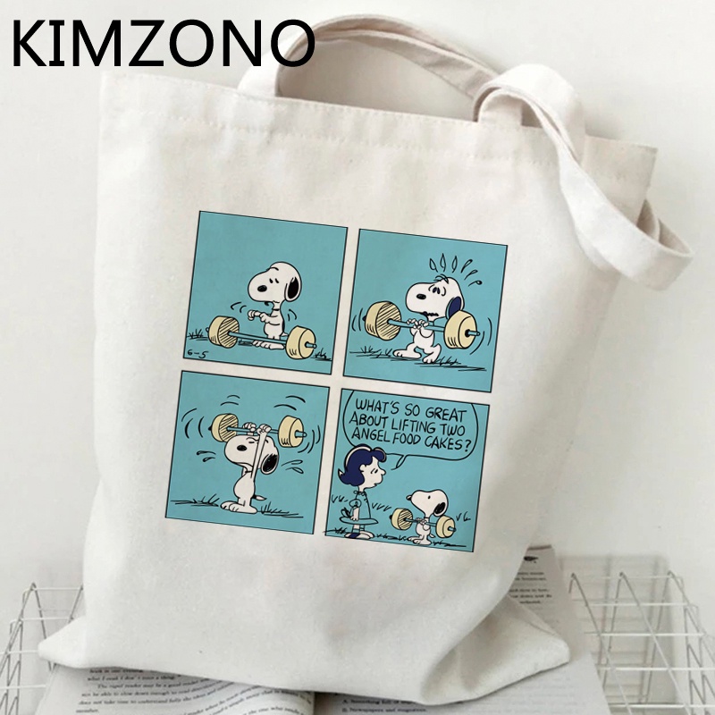 Borsa Shopper In Cotone Snoopy Cuore – 42x42 Cm, Tote Bag Originale A Righe Bianche E Nere, Lavabile