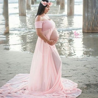 Mujer Moda Largo Maxi Vestidos Maternidad Fotografía Accesorios Vestido Fuera De Los Hombros | Shopee México