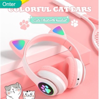 Auriculares inalámbricos oreja de gato con micrófono bluetooth 5.0  auriculares de luz brillante bajo estéreo para niños niña pc teléfono  auriculares para juegos