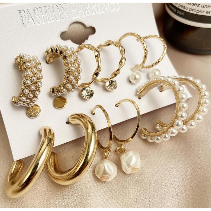 conjunto de aretes de perlas de moda para mujer bohemio círculo