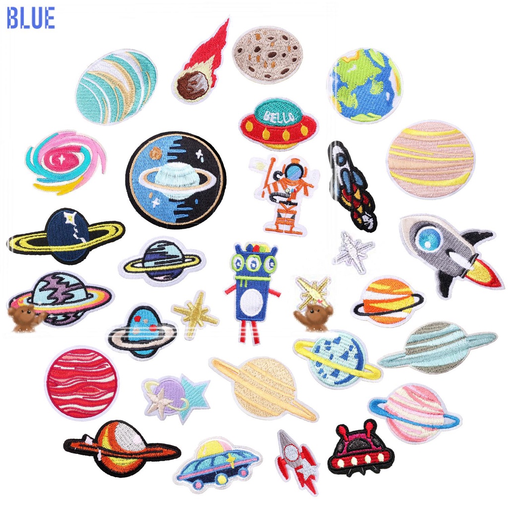 BLUE1 30Pcs Accesorios de bricolaje Hierro en parches Pantalones Espacio  Alien Planeta Astronauta Coser en parche de aplicación Vaqueros Sombreros  Chaqueta Ropa de niños Bordado