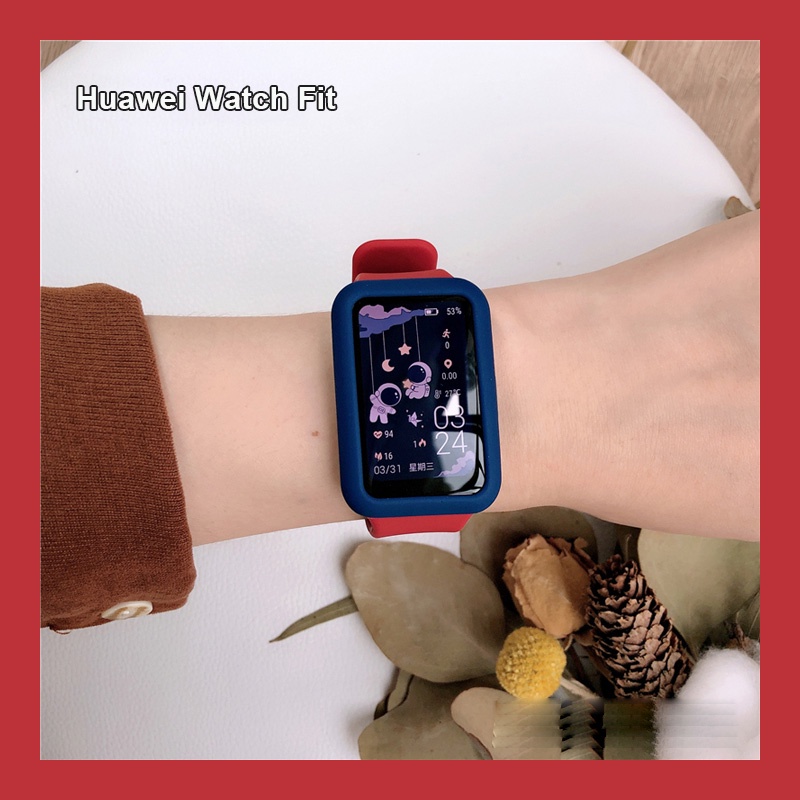Correa 2 en 1+funda para Huawei Watch Fit Smart Watch reemplazo correa de  silicona con funda protectora suave