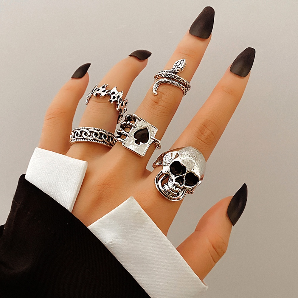 Conjunto De Anillos De Calavera Vintage De Color Plateado Para Mujeres  Hombres Punk Mariposa Serpiente Corazón Joyería Regalos
