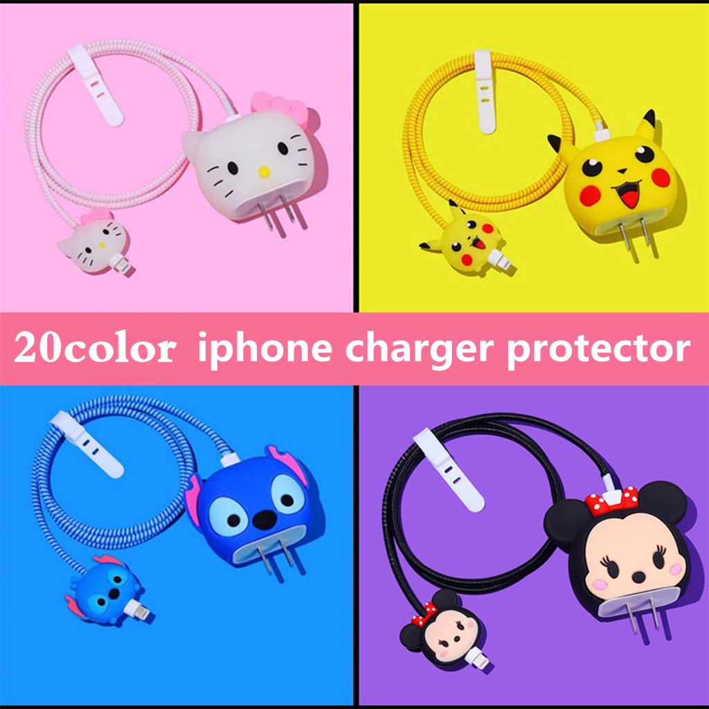 USB Adaptador De Alimentación Cargador 3D Lindo Diseño De Dibujos Animados  Caso protector Lightning iPhone Cable Cubierta Para SGjF