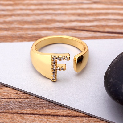 Anillo De Apertura Hueco A-Z Letra Color Oro Iniciales Nombre Alfabeto Joyería Femenina I.797548042