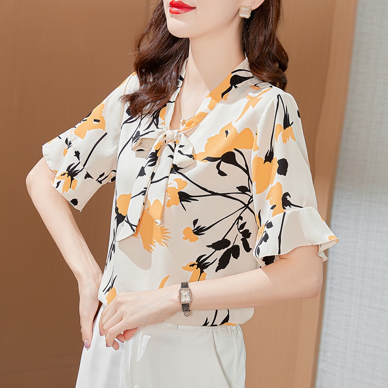 Las Mujeres De La Moda Blusas De Impresión De Gasa Camisas De