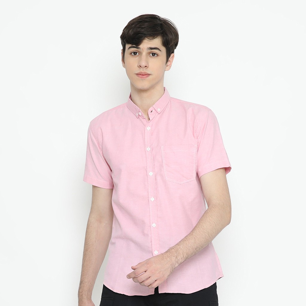 Camisa de manga corta Oxford Slim Fit para hombre color rosa