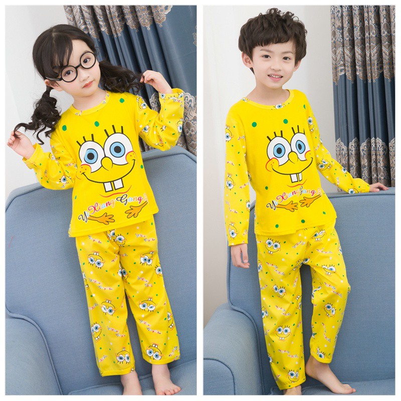 Uhome Pijama Para Ninos Bob Esponja Para Dormir Pijamas Nino Manga Larga Cuello Redondo Ropa De Camisa Bebe Nina Shopee Mexico