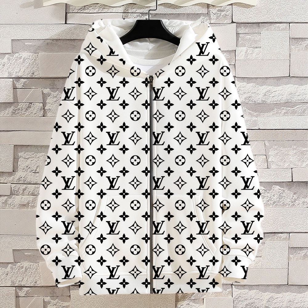 Hombres Zip Sudaderas Con Capucha Nuevo Louis Vuitton Casual LV Impresión  Mujeres De Manga Larga Jersey Tops