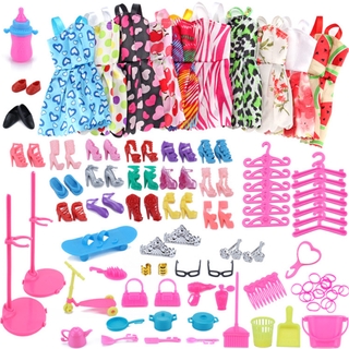 Aleatorio 83pcs Mu eca Accesorios Para Barbie Zapatos Botas Mini Vestido Bolsos Corona Perchas Gafas Ropa Ni os Juguete 12