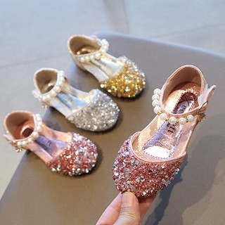 Zapatos de princesa para niñas con lentejuelas y diamantes de imitación,  sandalias de baile de cristal, sandalias de cuña para bebés (rosa, 8 años)