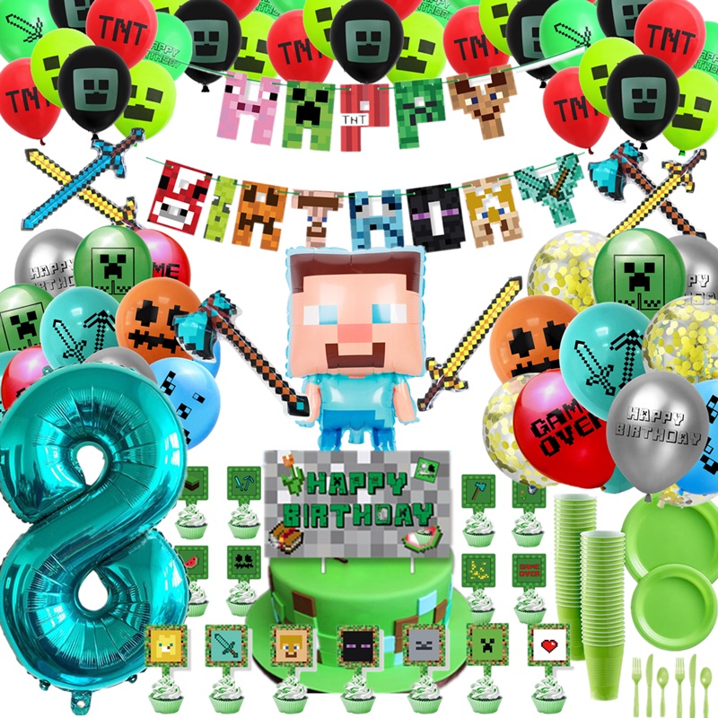 Globos De Cumpleaños Decoración Minecraft Fiesta Temática