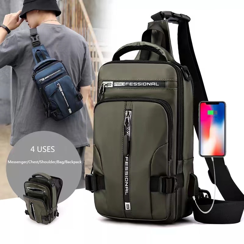Mochila De Nailon Para Hombre Bolsa De Hombro Con Puerto De Carga USB Viaje Masculina Mensajero Bolsas De Pecho Shopee Mexico
