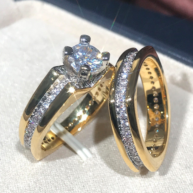 Conjunto de novia anillo de lujo Color oro forma geom trica