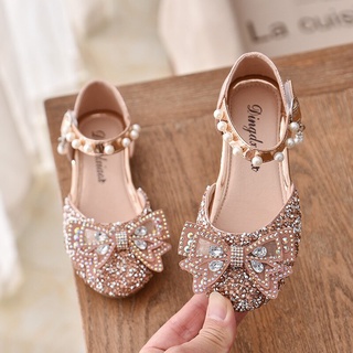 Los Niños De La Moda Sandalias De Lazo De Diamantes De Imitación De Las Niñas Princesa Zapatos De Cuero De Verano Elegante Fiesta Baile | Shopee
