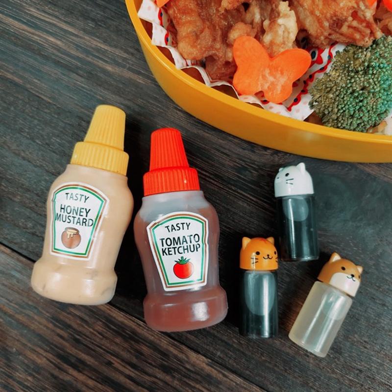 Mini condimento botella de salsa pequeños contenedores encantadores gato  perro botellas para Bento fiambrera caja de cocina tarro accesorios