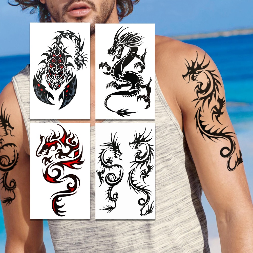 Minimalista Dragón Tatuajes Temporales Para Hombres Mujeres Tribal  Escorpión Rey Tatuaje Fuego Flash Impermeable Tatoo Papel Tótem Hombro |  Shopee México