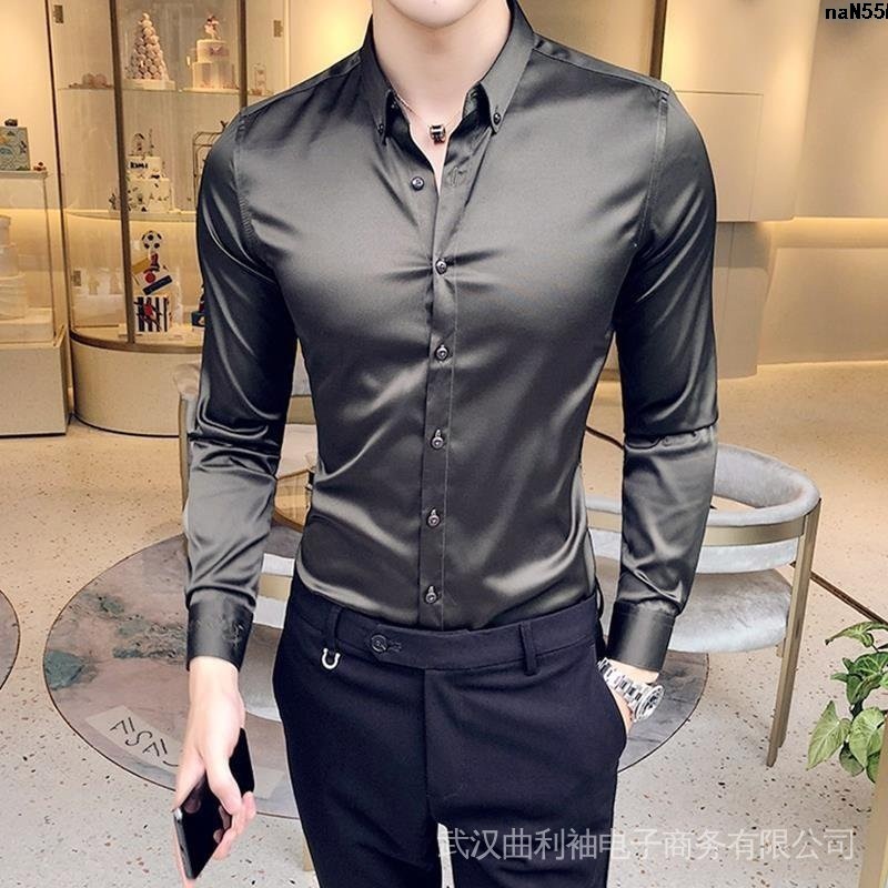 Verano Camisa De Manga De Seda Ocio Larga Real Ice Silk Mulberry Satin Inch Business Break Corta Estilo Fino Para Hombre De Gama Alta