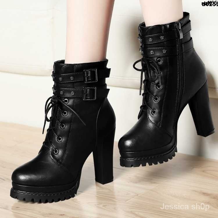 Botas negras best sale con tacon grueso