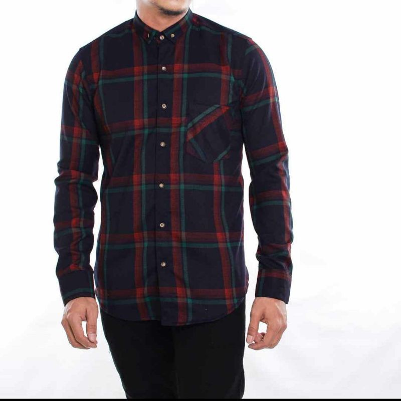 Camisa Franela Hombre - Manga Larga - Cuadros - Rojo y Negro