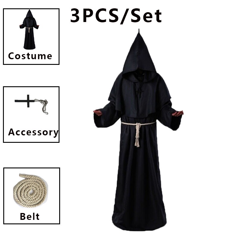 Sotana Gótica Y Túnica Medieval Para Hombre - Disfraz De Sacerdote O Clérigo, Ideal Para Cosplay, Halloween Y Actuaciones