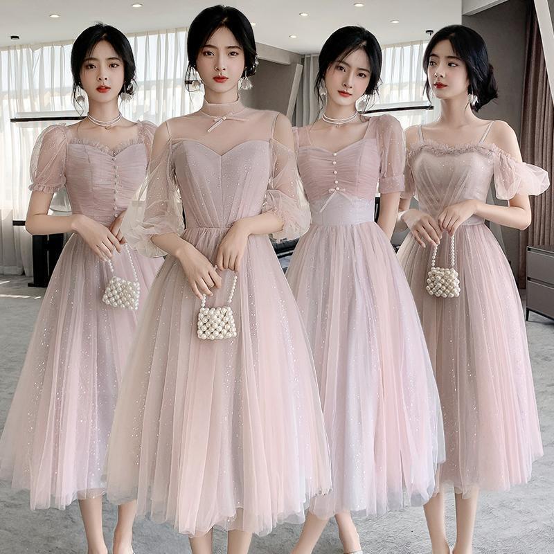 Samantha Sin Tirante Novio Corto Vestido De Dama De Honor Rosa Perlado